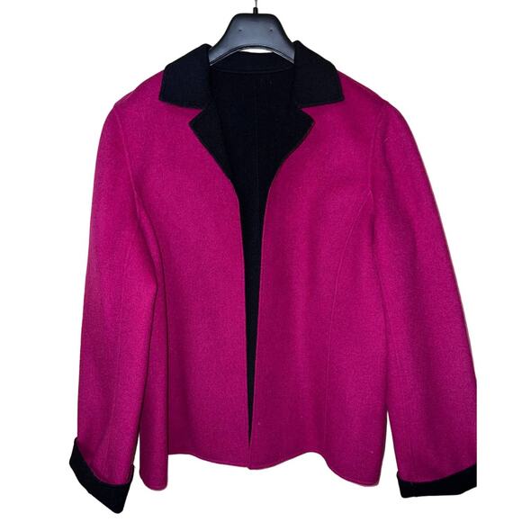 NEW Wool Reversible X-Large JACKET Blazer Open Front Viva Magenta Pink Black XL - Picture 1 of 10